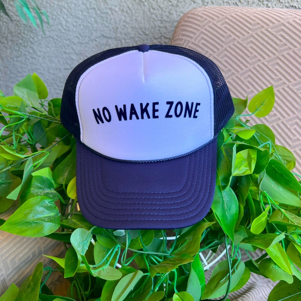 No Wake Zone Trucker Hat, Navy lake hat